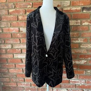 Black Velvety Star Patterned Women's Blazer